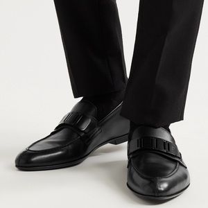 DUNHILL Link Chain Embellished Brushed Leather Loafers Black